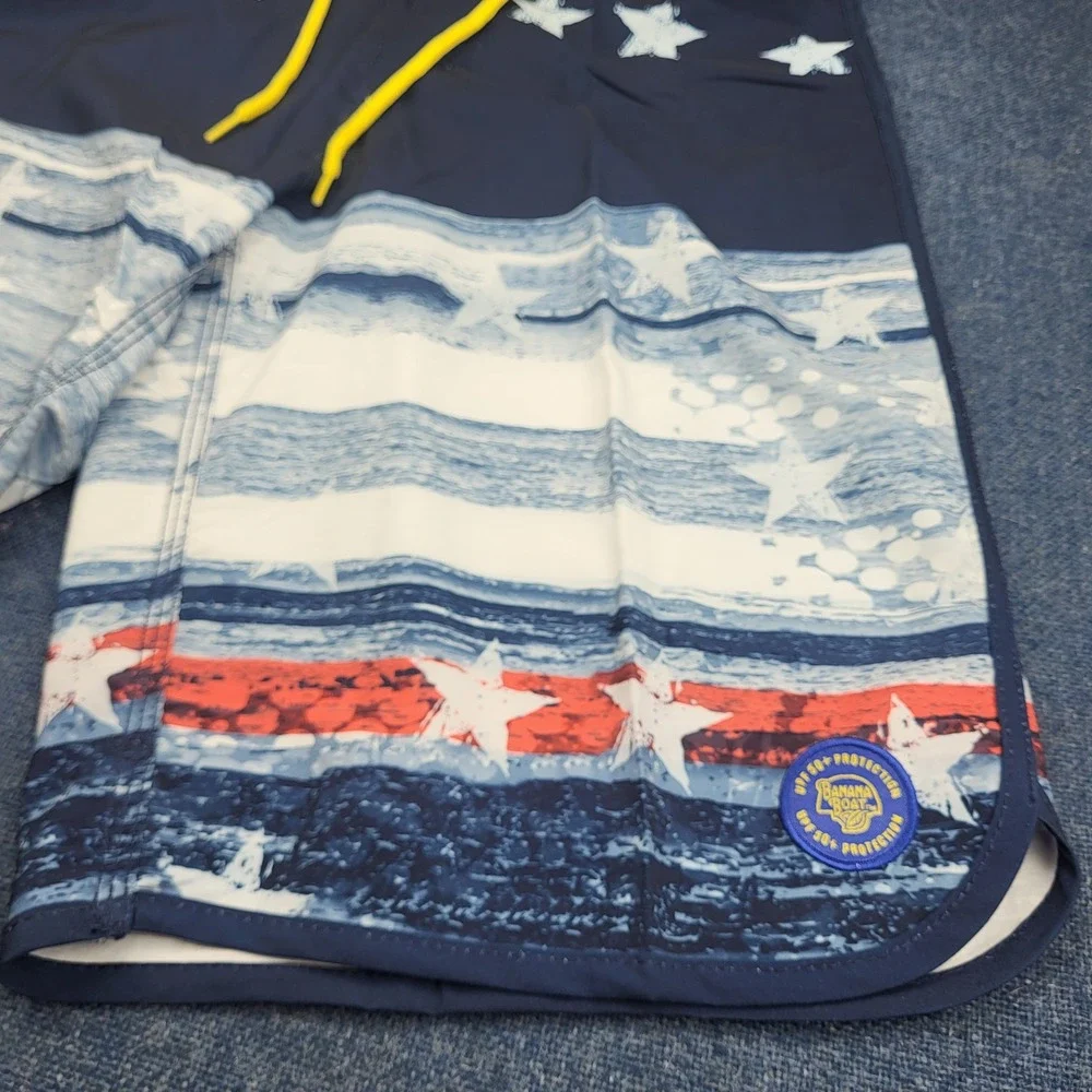 Banana Boat Men Board Shorts Medium Patriotic American Flag Stars Stripes UPF 50